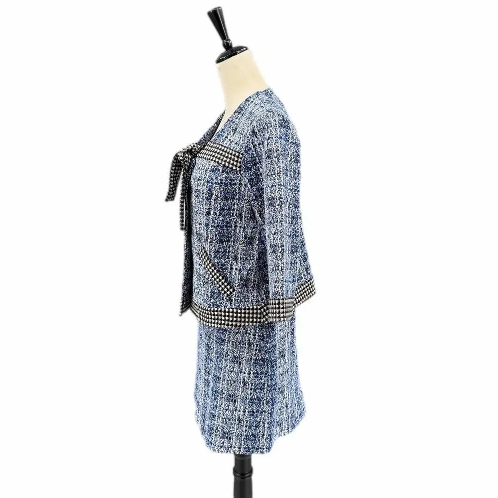 CAbi | Skirts | Cabi Blue Black Reina 2 Club Houndstooth Tweed Jacket ...